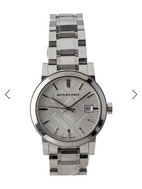 Burberry Silver-Tone Stainless Steel Watch with Check-Pattern Dial